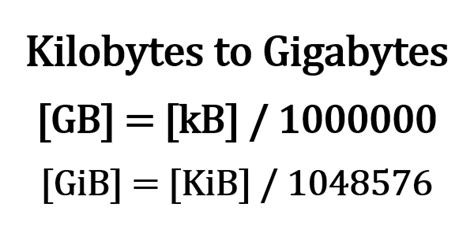 Gb to Kb conversion formula explained